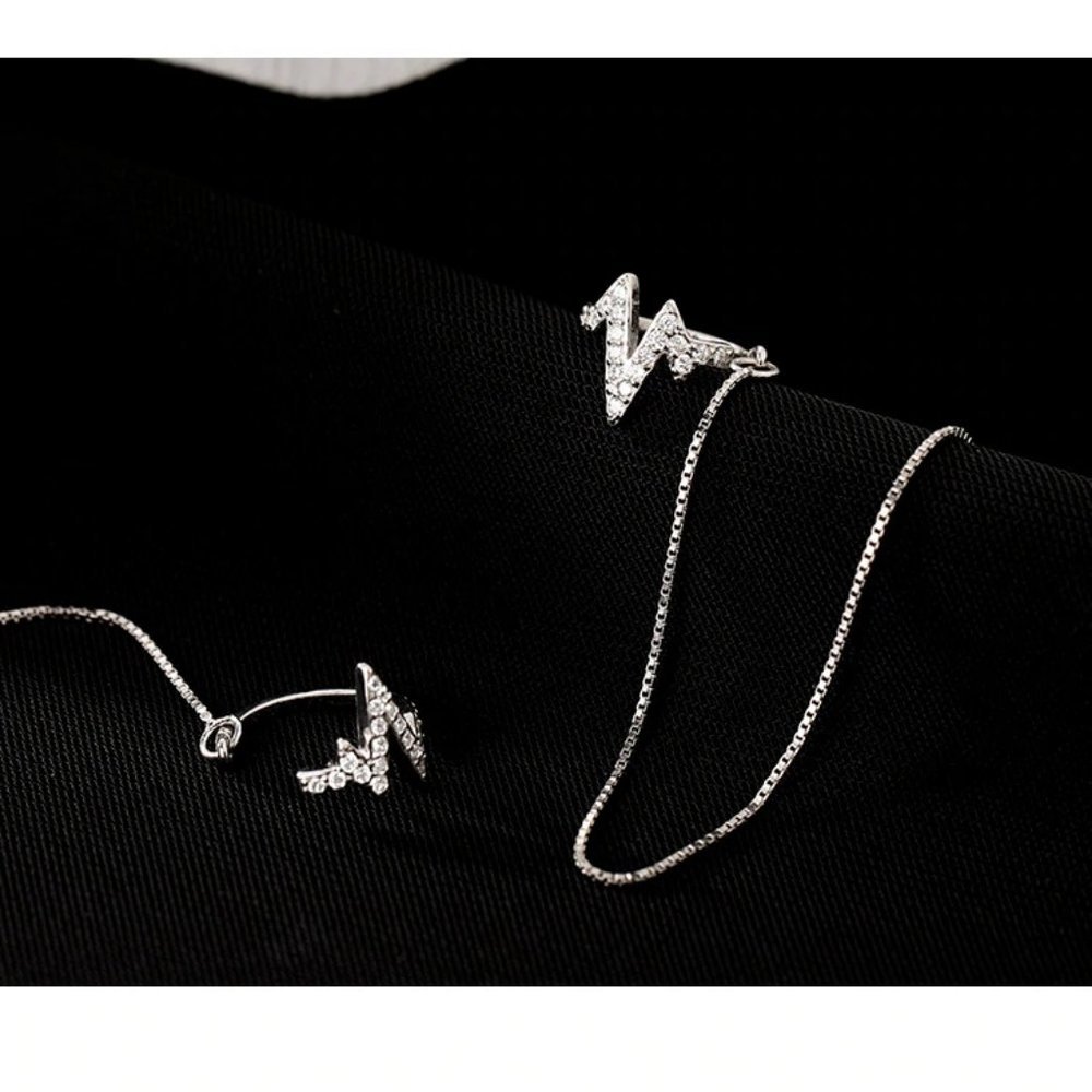 *925 Sterling Silver Diamond Heartbeat Earrings - Picture 11 of 13